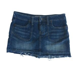 Size 5 Juniors YMI cutoff mini denim low-rise distressed jean skirt raw hem y2k